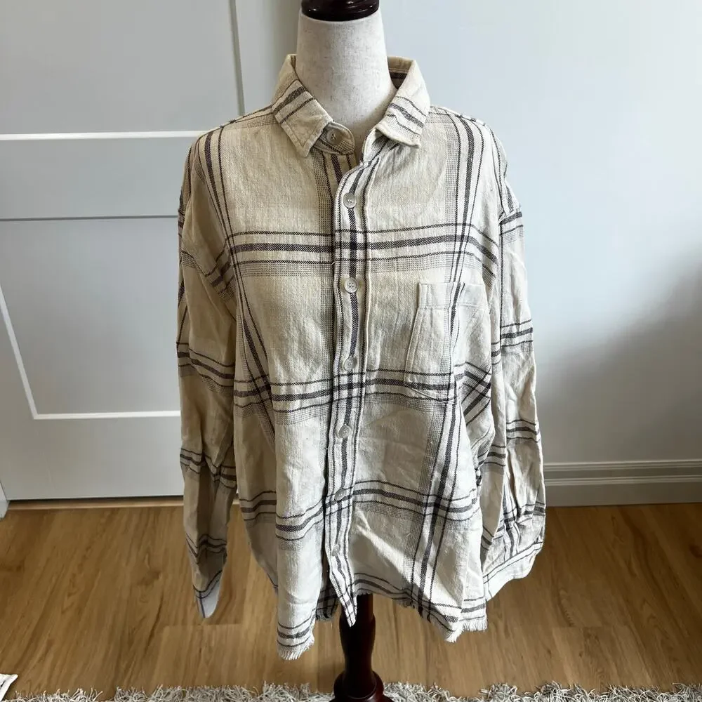 JOHN ELLIOTT Men's Hemi Oversized Shirt Size 2/M In Gobi Check